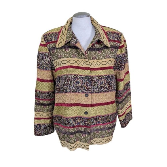 Vintage Alfred Dunner Womens Blazer Jacket Shacket Size 16 Gold Tapestry Boho - Picture 1 of 6